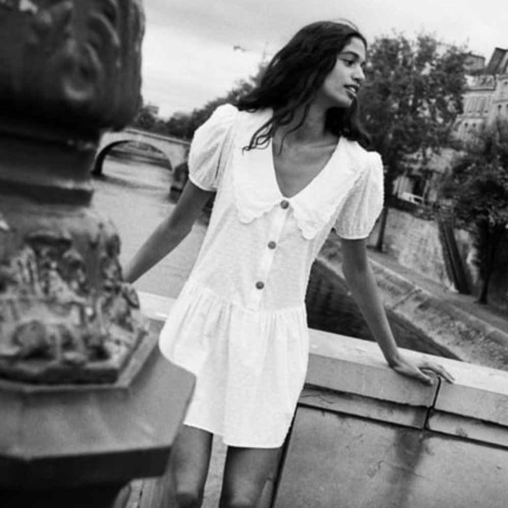 Zara White Button-Front Mini Dress